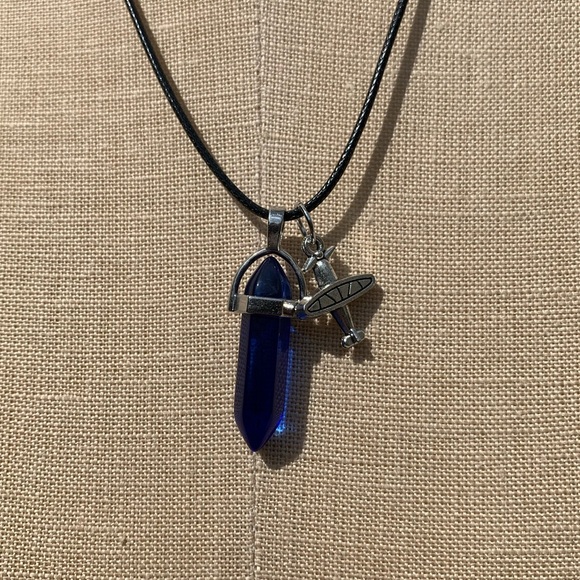 Handmade Cobalt Blue Resin Crystal Amulet Necklace & Airplane Charm - Picture 5 of 8